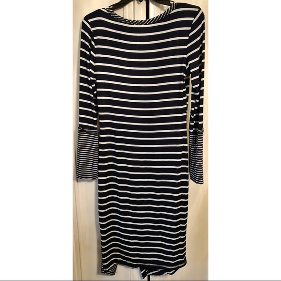 Women’s navy blue & white stripe dress with slit - Picture 4 of 4